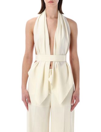 Alberta Ferretti Draped White Scarf Draped Fluid Top