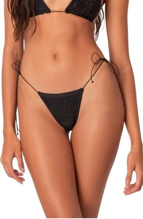 Edikted Shimmer Rhinestone Side Tie Bikini Bottoms in Black at Nordstrom, Size X-Large