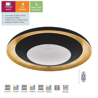 Eglo Eglo - Plafoniera Moderna Canicosa 2 Policarbonato Nero 3 Luci Led Integrato 4,5w