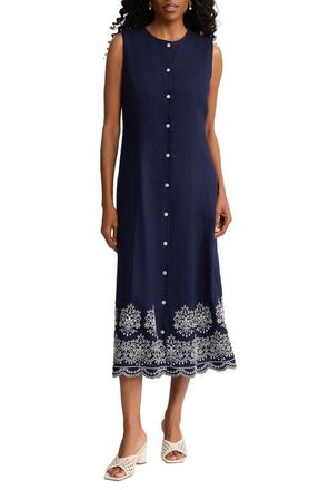 Jones New York Linen Blend Sleeveless Dress in Pacific Navy at Nordstrom, Size Small