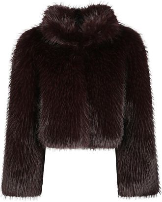 Pinko Cropped Faux Fur Jacket with High Collar and Sumptuous Texture