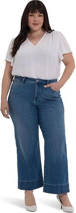 NYDJ Plus Size Teresa Wide Leg Womens Dress Pants Stillwater Lake : 20W 28, Cotton/Denim/Elastane