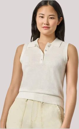Lilla P Sleeveless Polo Sweater In White Linen