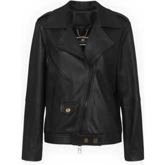 Elisabetta Franchi Oversized Leren Bikerjack met Used-Effect - Dames - Leren en Su&egrave;de Jassen - Zwart - XS - Leer - Jassen