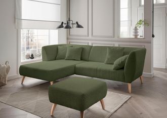 Inosign Ecksofa »Colori Polstermöbel mit zeitlos eleganter Rückenführung. L-Form« Holzfussfarbe wählbar, inkl. 4x Zierkissen
