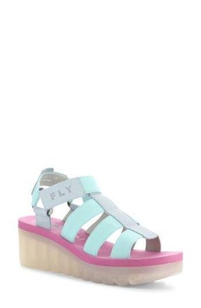 FLY London Yoji Platform Wedge Sandal in Skyblue/Multi at Nordstrom Rack, Size 8-8.5Us / 39Eu