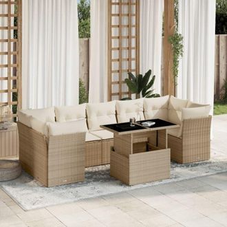 vidaXL Set De Sof&aacute;s De Jard&iacute;n Y Cojines 8 Piezas Rat&aacute;n Sint&eacute;tico Beige Vidaxl
