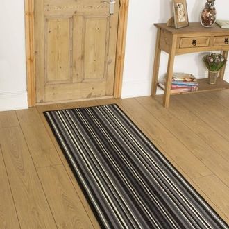 Runrug Hallway Carpet Runner Rug - Soft & Comfy, 9mm - Strike in Black | Size: 80 cm x 390 cm