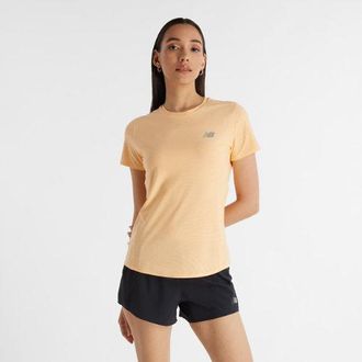 New Balance Womens Jacquard Slim T-Shirt in Orange Poly Knit, size Small