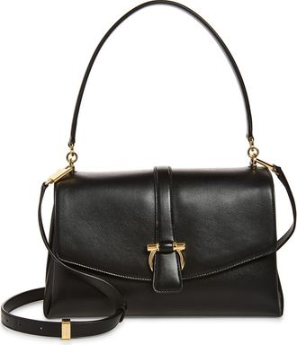 Ferragamo Medium Leather Top Handle Bag in Nero at Nordstrom