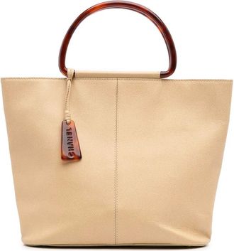 Chanel Borsa tote Tortoise in pelle di vitello pieno fiore con manico 1997-1999 - Marrone