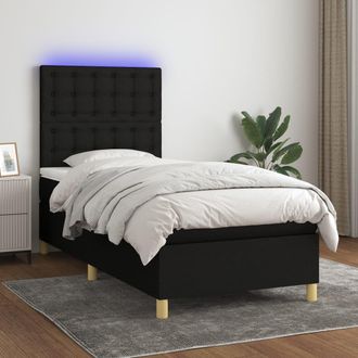 vidaXL Cama Box Spring Colch&oacute;n Y Luces Led Tela Negro 80x200 Cm Vidaxl