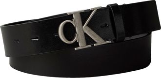 Calvin Klein Lederg&uuml;rtel CALVIN KLEIN MONOGRAM BUCKLE 35MM, Herren, Gr. 11,5, silber (schwarz, antique silber), Rindsleder, unifarben, G&uuml;rtel Lederg&uuml;rtel, Gr&ouml;ssenv