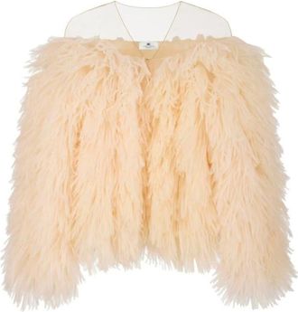 Elisabetta Franchi Jassen, Dames, Geel, S, Organza, Tulle en Organza Jas met Franjes