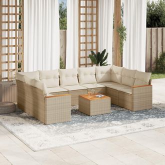 vidaXL Juego De Sof&aacute;s Jard&iacute;n Con Cojines Beige 10 Pzas Rat&aacute;n Sint&eacute;tico Vidaxl
