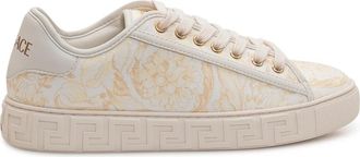 Versace Greca Printed Canvas Sneakers - Dames - Sneakers - Wit - 36 EU - Katoen - Schoenen