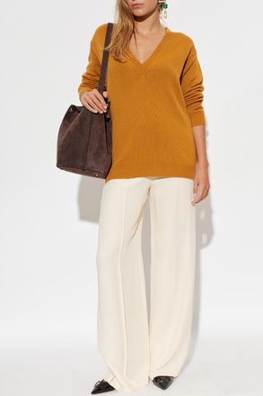 Valentino Garavani Silk Trousers With Leg Stitching, Womens, Cream