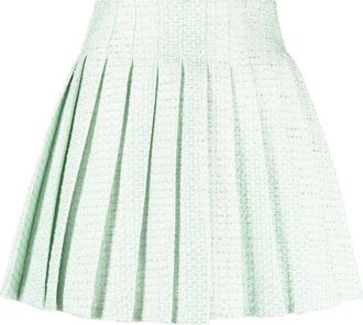 Self Portrait tweed pleated mini skirt - women - Viscose/Cotton/Polyester/Metallic Fibre/Polyester - 8 - Blue