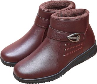 Generic Winter Shoes Womens Lined Warm Leather Ankle Boots Non-Slip Winter Boots Lightweight Snow Boots Outdoor Winter Boots with Fur Autumn Ankle Boots, 3 wi