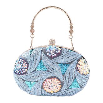 Generic Glitter Evening Bag with Chain, Glitter Embroidery Clutch Handbag, Portable Wrist Bag Shiny Crossbody Shoulder Bag for Women(Blue)