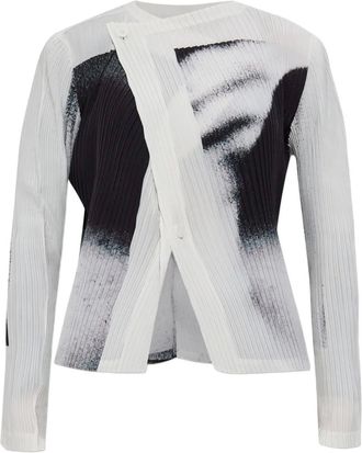Issey Miyake Giacca plissettata con stampa - Bianco