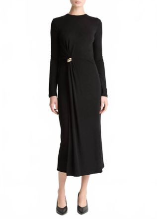Vince Long Sleeve Side Drape Dress In Black