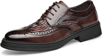 Generic Oxford Dress Shoes for Men Lace Up Derby Shoes Brogue Embossed Wing tip Crocodile Embossed Leather Anti-Slip Rubber Sole Block Heel Slip Resistant(Bro