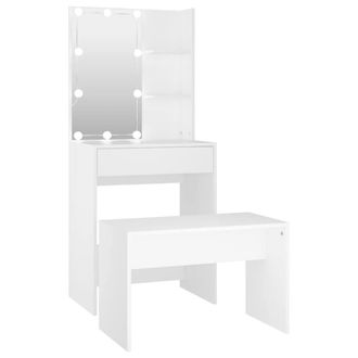 Berkfield Home Dressing Table Set with LED White Engineered Wood
