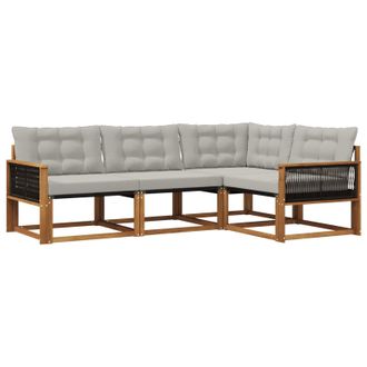vidaXL Conjunto De Sof&aacute;s De Exterior 4 Pcs Natural Y Gris Claro Vidaxl