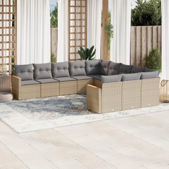 vidaXL Juego De Sof&aacute;s Jard&iacute;n Con Cojines Beige Mezcla 11 Pzas Rat&aacute;n Pe Vidaxl