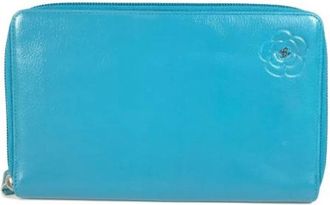 Chanel Pre-owned Vintage Lange portemonnee (bi-fold) - Dames - Vintage Accessoires - Blauw - ONE Size - Leer - Vintage