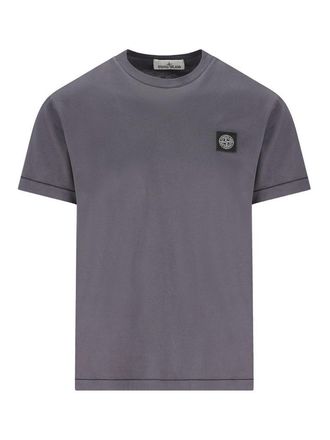 Stone Island Grey T-Shirt In Cotton With Logo