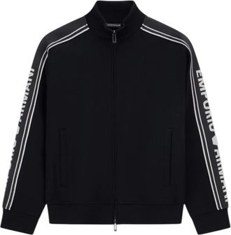 Emporio Armani ASV Double-Jersey Sweatshirt met Volledige Rits en Logostreep - Heren - Vesten met rits - Zwart - L - Katoen - Hoodies & sweatvesten