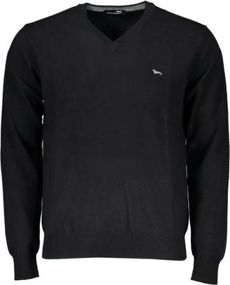 Harmont & Blaine Elegante V-hals Geborduurde Zwarte Trui - Heren - V-hals truien - Zwart - 2XL - Katoen - Truien & Vesten