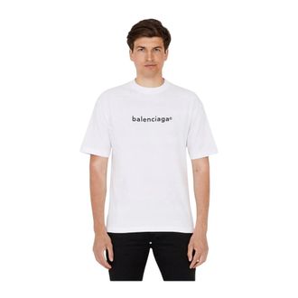 Balenciaga Droit Logo Print T-shirt - Heren - Tops - Wit - Maat: 2XS Katoen