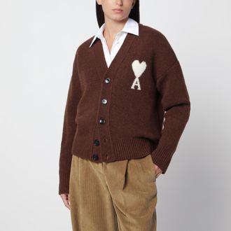 Ami Cardigan Ami de Coeur marrone in misto alpaca