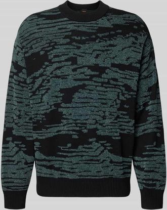 Boss Orange by Hugo Boss BOSS Orange Regular Fit Strickpullover mit grafischem Jacquard-Muster Modell Andscape in Black, Gr&ouml;&szlig;e XXL