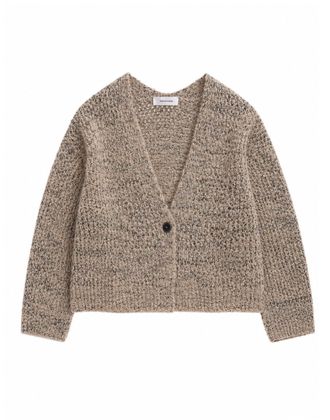 Pomandere Sand V-Neck Alpaca Wool-Blend Cropped Cardigan