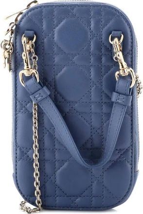 Dior Lady Dior Phone Holder on Chain Cannage Quilt Lambskin crossbody bag - Blauw
