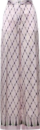 Genny Strass Nappina Broek Raso Seta Print Corde - Dames - Wijde Broeken - Roze - XS - Satijn - Broeken