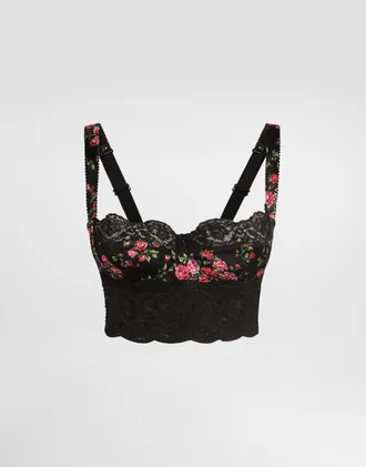 Dolce & Gabbana Small Rose Bouquets-print Satin And Lace Balconette - Woman Underwear Multicolor 1b