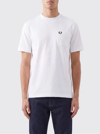 Fred Perry Crewneck Cotton T-Shirt with Patch Pocket and Embroidered Logo