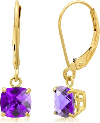 MAX + STONE Solid 10K Yellow Gold Cushion Cut Dangle Gemstone Leverback Earrings