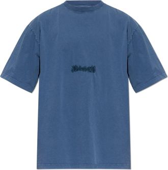 Balenciaga T-Shirts, male, Blue, Size: 2XL T-Shirt with Embroidered Logo
