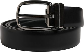 Dolce & Gabbana Men Black Classic Leather Metal Buckle Mens Belt (Pre-Owned)