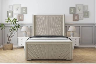 Sloomy Rutherford Plush Bed Frame With 50 Upholstered Wingback Headboard in Cream | Size: Super King