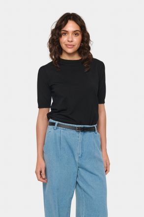 Saint Tropez Kurzarmpullover SAINT TROPEZ MilaSZ SS, Damen, Gr. XXL, schwarz, Strick, Obermaterial: 80% Viskose, 20% Polyacryl, unifarben, normal normal, Rundhals,