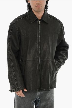 Diesel Jacket L-STOLLER Leather and Denim with Zips on the Sleeves size 48