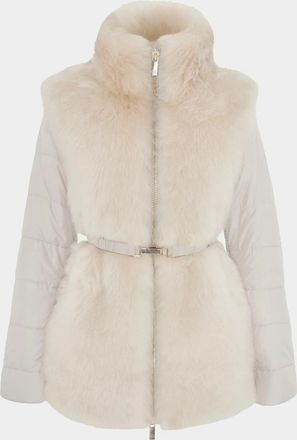 Gorski Select Lamb Shearling Belted Jacket with Quilted Sleeves and Back