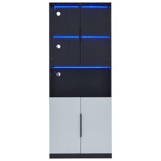 Urban Meuble Librería vitrina moderna negra con 2 puertas blancas y 2 puertas